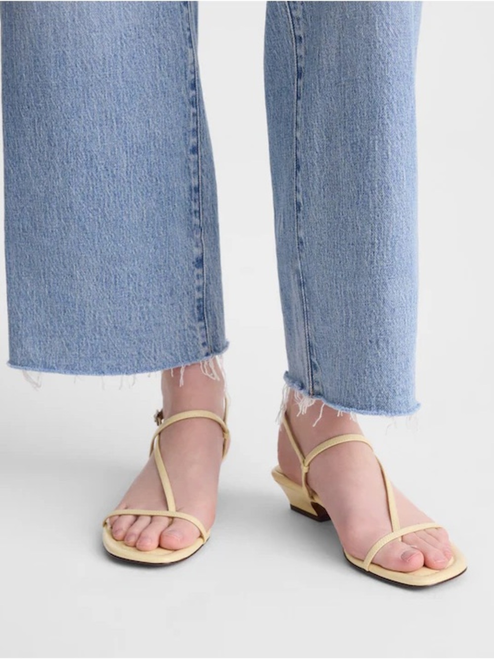 Women's Strappy Square-Toe Low Heel Sandals in Pale Yellow Madewell Maycie
